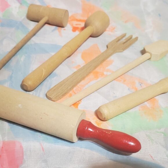 Vintage Granny's Wooden 6 Piece Children's Kitchen Utensil Set ~ Kids Play Cook - Picture 3 of 5